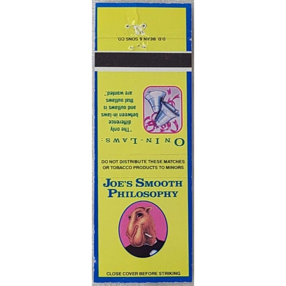 Vintage Matchbook Cover Camel Joe’s Smooth Philosophy On In Laws 1991